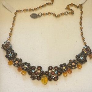 Michal Negrin Floral Necklace with Yellow and Blue Accents